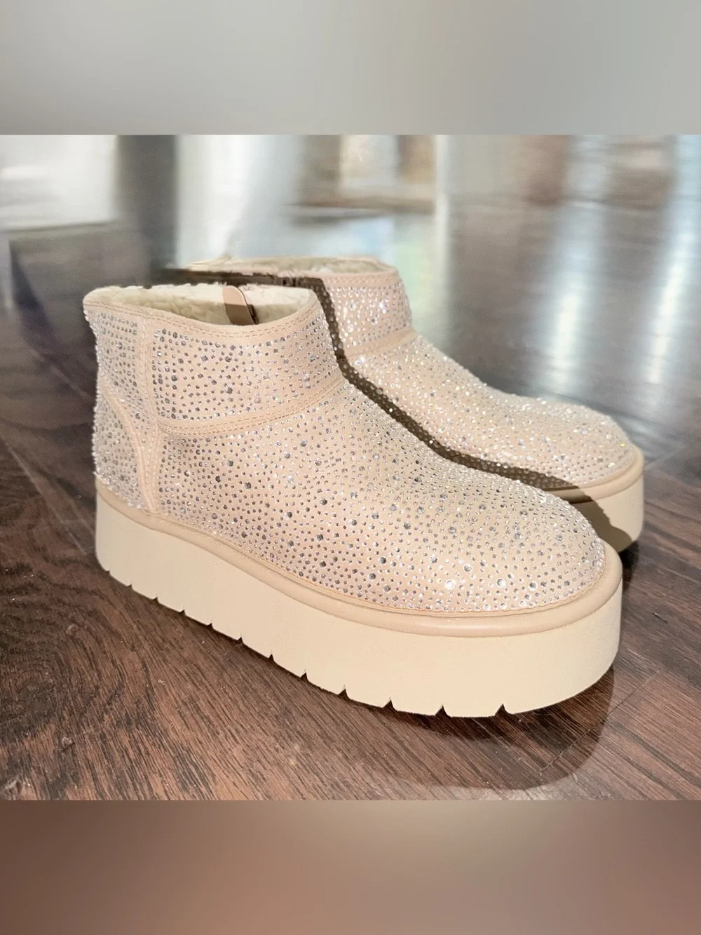 Rhinestone covered ankle winter boots size 7